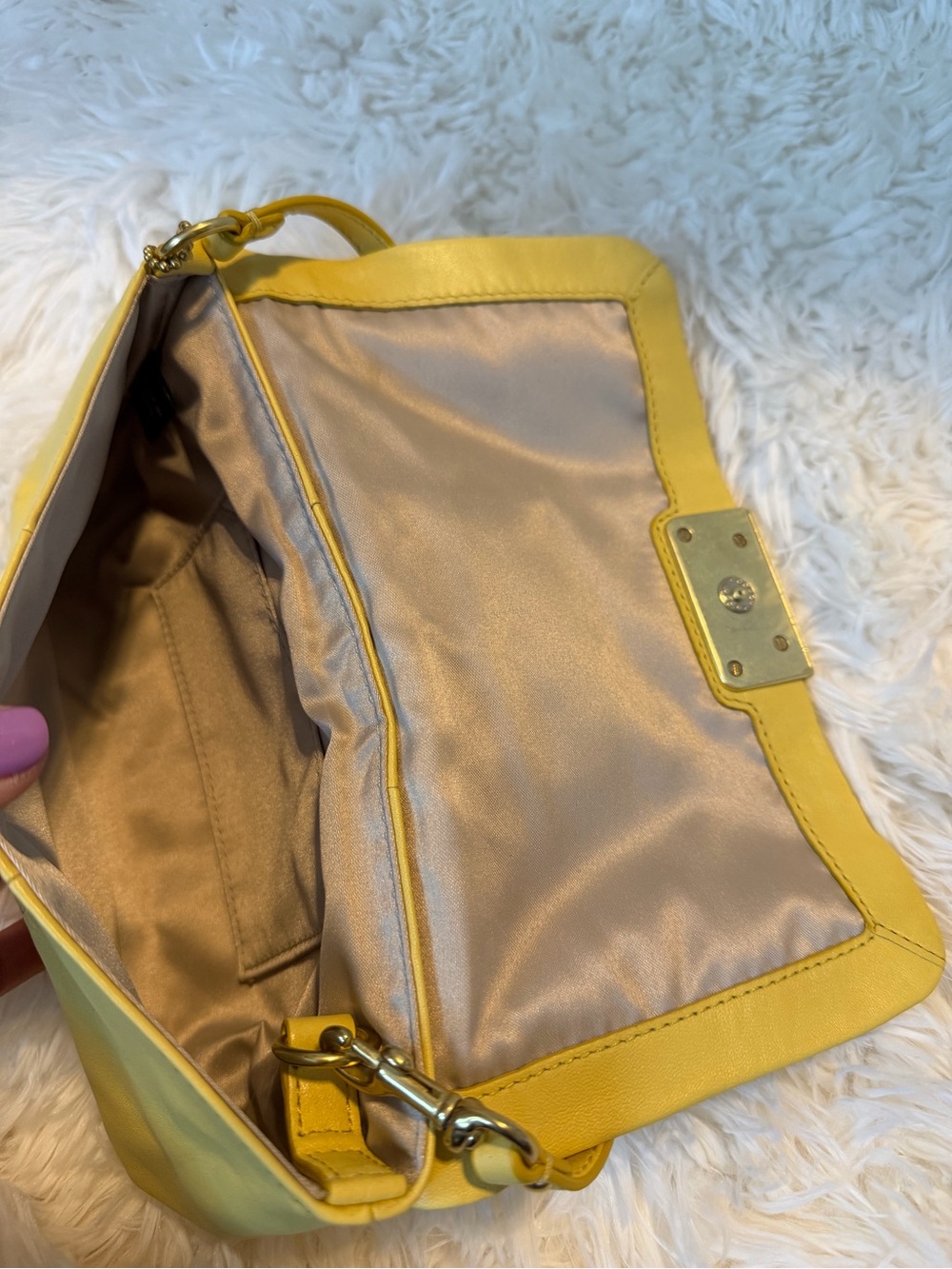 Coach Kristin Mini Shoulder Bag/Clutch/Large Convertible Wristlet Yellow Leather - Picture 2 of 11